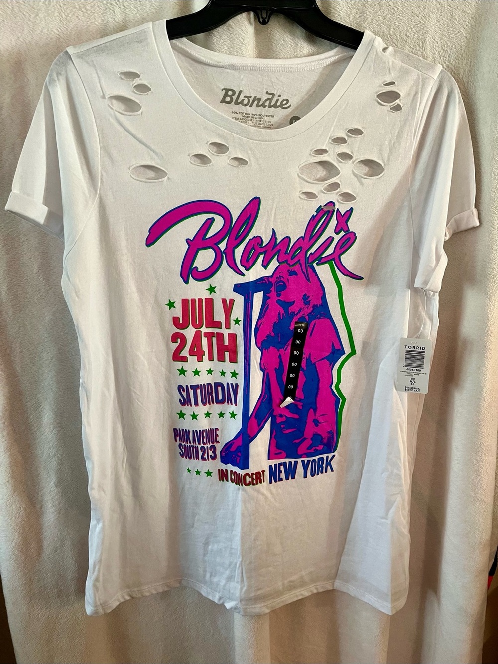 torrid White Blondie Graphic Tee with Neon Pink, Green & Blue Print